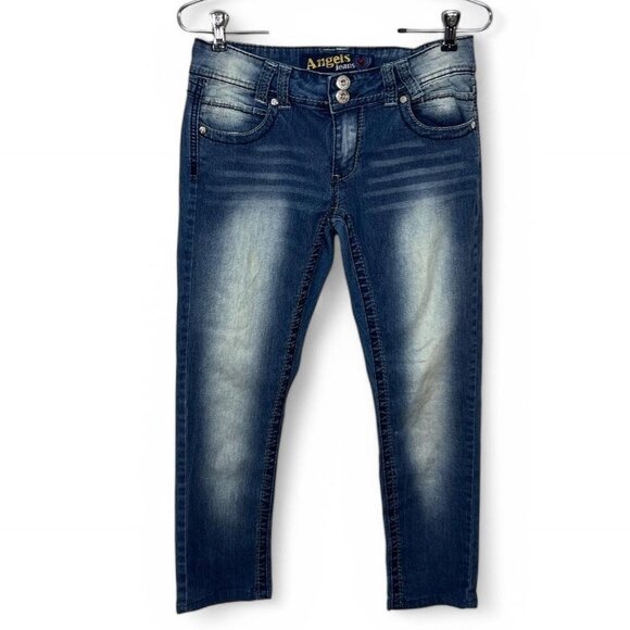 Angels Jeans Vintage Y2K Blue Low Rise Faded Bedazzled Size‎ 11 - Picture 1 of 5
